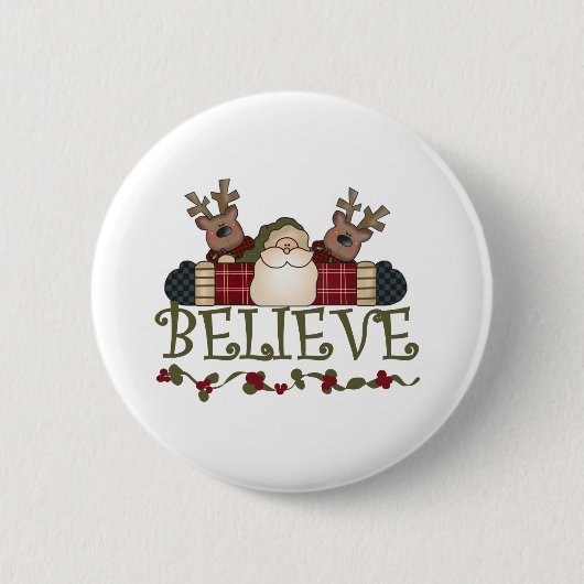 Santa en Reindeer Believe Ronde Button 5,7 Cm (Voorkant)