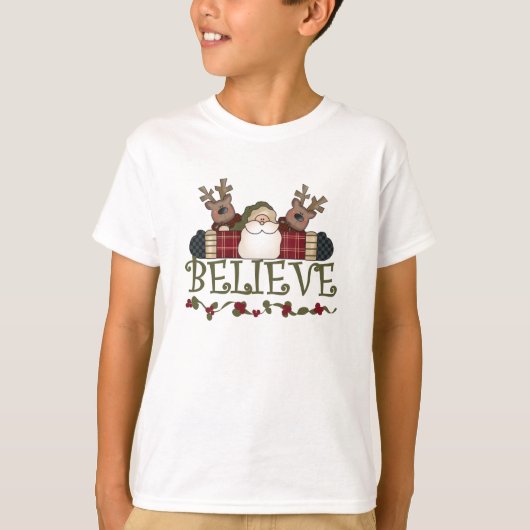 Santa en Reindeer Believe T-shirt (Voorkant)