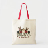Santa en Reindeer Believe Tote Bag (Voorkant)