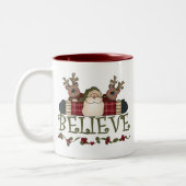 Santa en Reindeer Believe Tweekleurige Koffiemok (Links)