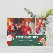 Santa en Reindeer Merry 3 Foto Feestdagenkaart (Staand voorkant)