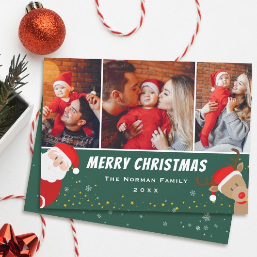 Santa en Reindeer Merry 3 Foto Feestdagenkaart