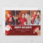 Santa en Reindeer Merry 3 Foto Feestdagenkaart (Voorkant)