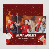 Santa en Reindeer Merry 3 Foto Feestdagenkaart (Voorkant / Achterkant)