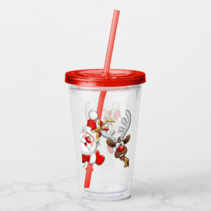 Santa en Reindeer Merry Christmass Happy Cartoon Acryl Drinkbeker