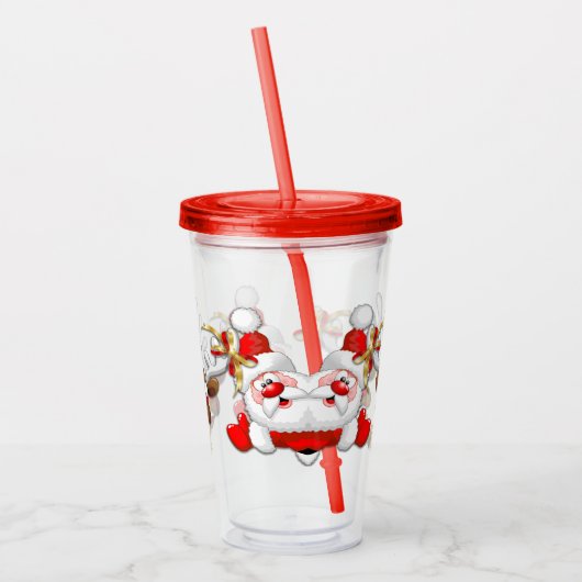 Santa en Reindeer Merry Christmass Happy Cartoon Acryl Drinkbeker (Links)