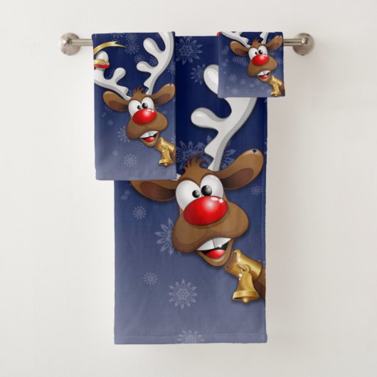 Santa en Reindeer Merry Christmass Happy Cartoon Bad Handdoek (Insitu)