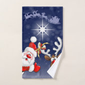 Santa en Reindeer Merry Christmass Happy Cartoon Bad Handdoek (Handdoek)