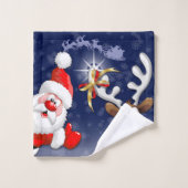 Santa en Reindeer Merry Christmass Happy Cartoon Bad Handdoek (Wasdoekje)