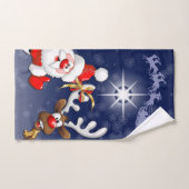Santa en Reindeer Merry Christmass Happy Cartoon Bad Handdoek (Handdoek)