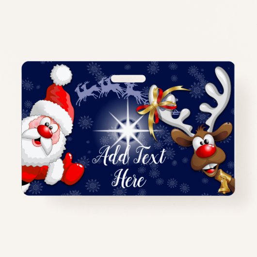 Santa en Reindeer Merry Christmass Happy Cartoon Badge (Voorkant)