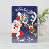 Santa en Reindeer Merry Christmass Happy Cartoon Bedankkaart (Staand voorkant)