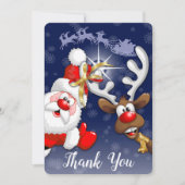 Santa en Reindeer Merry Christmass Happy Cartoon Bedankkaart (Voorkant)