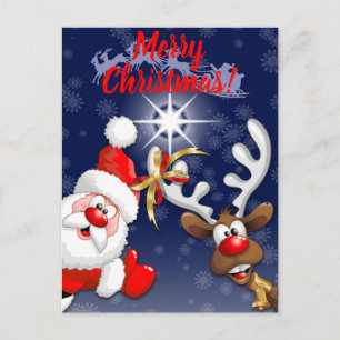 Santa en Reindeer Merry Christmass Happy Cartoon Briefkaart
