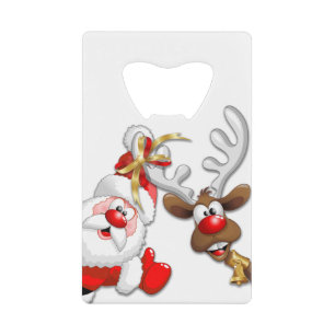 Santa en Reindeer Merry Christmass Happy Cartoon Creditkaart Flessenopener