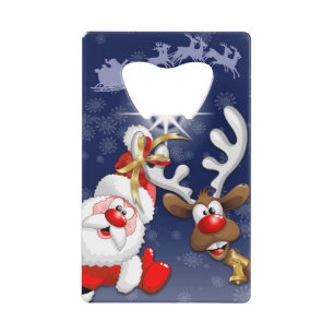 Santa en Reindeer Merry Christmass Happy Cartoon Creditkaart Flessenopener