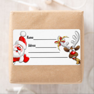 Santa en Reindeer Merry Christmass Happy Cartoon Etiket
