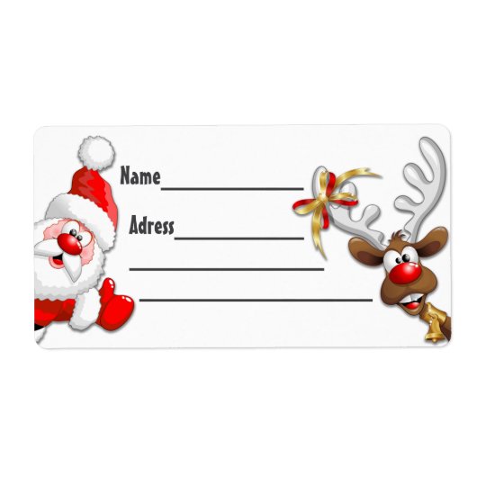 Santa en Reindeer Merry Christmass Happy Cartoon Etiket (Voorkant)