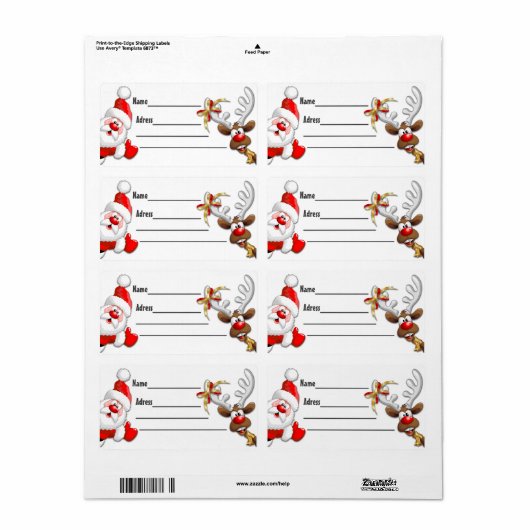 Santa en Reindeer Merry Christmass Happy Cartoon Etiket (Full Sheet)