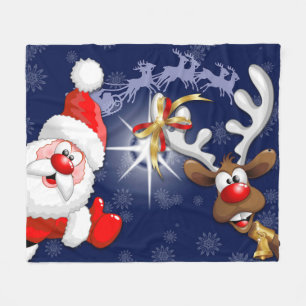 Santa en Reindeer Merry Christmass Happy Cartoon Fleece Deken