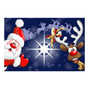 Santa en Reindeer Merry Christmass Happy Cartoon Foto Afdruk