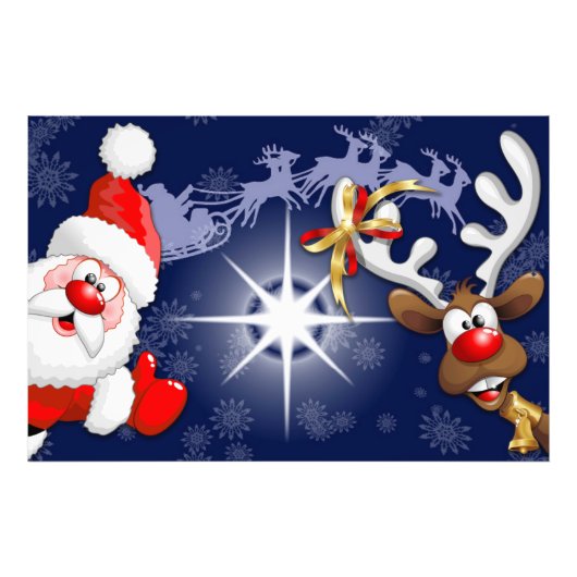 Santa en Reindeer Merry Christmass Happy Cartoon Foto Afdruk (Voorkant)