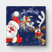 Santa en Reindeer Merry Christmass Happy Cartoon Fotoplaat (Voorkant)