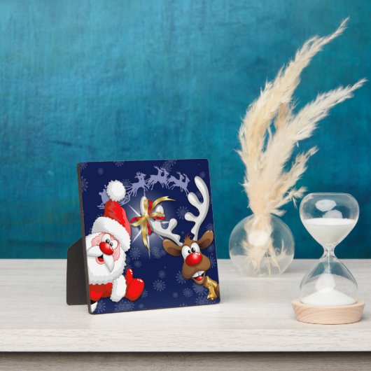 Santa en Reindeer Merry Christmass Happy Cartoon Fotoplaat (Insitu)