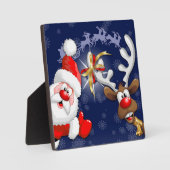 Santa en Reindeer Merry Christmass Happy Cartoon Fotoplaat (Voorkant)