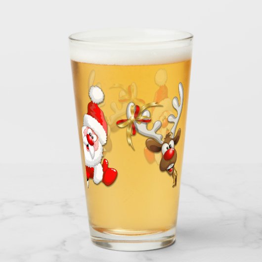 Santa en Reindeer Merry Christmass Happy Cartoon Glas (Voorkant gevuld)