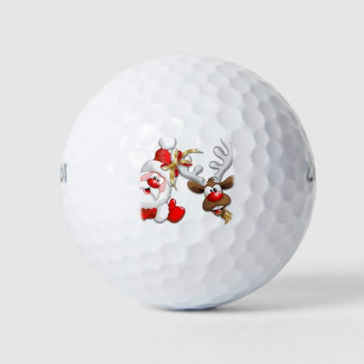 Santa en Reindeer Merry Christmass Happy Cartoon Golfballen (Voorkant)