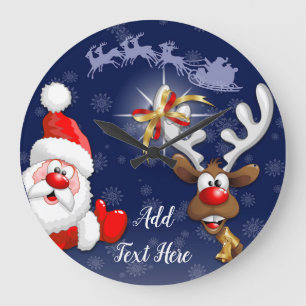 Santa en Reindeer Merry Christmass Happy Cartoon Grote Klok