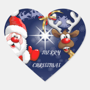 Santa en Reindeer Merry Christmass Happy Cartoon Hart Sticker