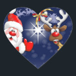 Santa en Reindeer Merry Christmass Happy Cartoon Hart Sticker<br><div class="desc">"Ho Ho Ho! Kerstmis is hier! Vrolijk kerstman voor iedereen!" Fijne en Cute Santa met duim omhoog,  die Kerstmis vieren met zijn Boeddy,  de Funny Reindeer - Cartoon Characters. Ontwerp onder exclusieve © BluedarkArt.</div>