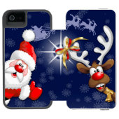 Santa en Reindeer Merry Christmass Happy Cartoon Incipio iPhone Portemonnee Hoesje (Agenda Open)