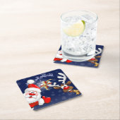 Santa en Reindeer Merry Christmass Happy Cartoon Kartonnen Onderzetters (Insitu)