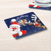 Santa en Reindeer Merry Christmass Happy Cartoon Kartonnen Onderzetters (Schuin)