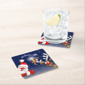 Santa en Reindeer Merry Christmass Happy Cartoon Kartonnen Onderzetters (Insitu)