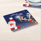 Santa en Reindeer Merry Christmass Happy Cartoon Kartonnen Onderzetters (Schuin)