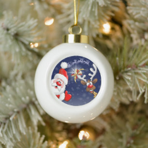 Santa en Reindeer Merry Christmass Happy Cartoon Keramische Bal Ornament