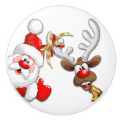 Santa en Reindeer Merry Christmass Happy Cartoon Keramische Knop (Voorkant)