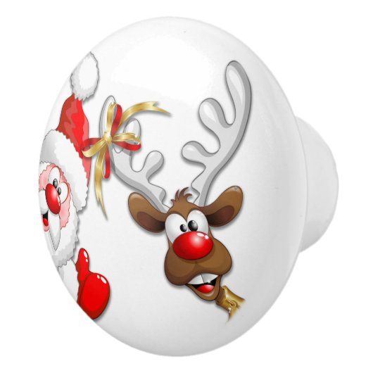 Santa en Reindeer Merry Christmass Happy Cartoon Keramische Knop (Rechts)