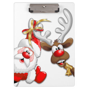 Santa en Reindeer Merry Christmass Happy Cartoon Klembord