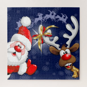 Santa en Reindeer Merry Christmass Happy Cartoon Legpuzzel