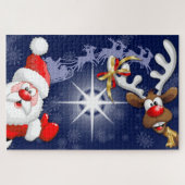 Santa en Reindeer Merry Christmass Happy Cartoon Legpuzzel (Horizontaal)