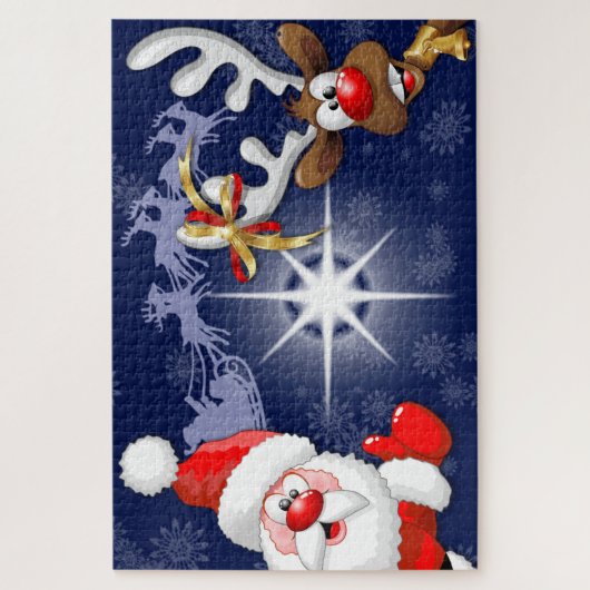 Santa en Reindeer Merry Christmass Happy Cartoon Legpuzzel (Verticaal)