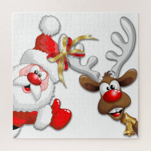 Santa en Reindeer Merry Christmass Happy Cartoon Legpuzzel