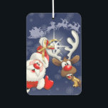 Santa en Reindeer Merry Christmass Happy Cartoon Luchtverfrisser<br><div class="desc">"Ho Ho Ho! Kerstmis is hier! Vrolijk kerstman voor iedereen!" Fijne en Cute Santa met duim omhoog,  die Kerstmis vieren met zijn Boeddy,  de Funny Reindeer - Cartoon Characters. Ontwerp onder exclusieve © BluedarkArt.</div>