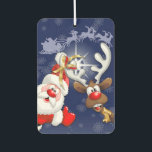 Santa en Reindeer Merry Christmass Happy Cartoon Luchtverfrisser<br><div class="desc">"Ho Ho Ho! Kerstmis is hier! Vrolijk kerstman voor iedereen!" Fijne en Cute Santa met duim omhoog,  die Kerstmis vieren met zijn Boeddy,  de Funny Reindeer - Cartoon Characters. Ontwerp onder exclusieve © BluedarkArt.</div>