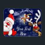 Santa en Reindeer Merry Christmass Happy Cartoon Magneet<br><div class="desc">"Ho Ho Ho! Kerstmis is hier! Vrolijk kerstman voor iedereen!" Fijne en Cute Santa met duim omhoog,  die Kerstmis vieren met zijn Boeddy,  de Funny Reindeer - Cartoon Characters. Ontwerp onder exclusieve © BluedarkArt.</div>
